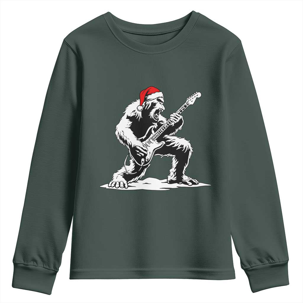 Funny Bigfoot Guitar Youth Sweatshirt Rock and Roll Christmas TS14 Dark Forest Green Print Your Wear