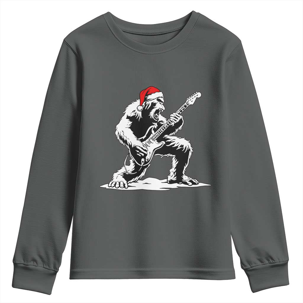 Funny Bigfoot Guitar Youth Sweatshirt Rock and Roll Christmas TS14 Dark Heather Print Your Wear
