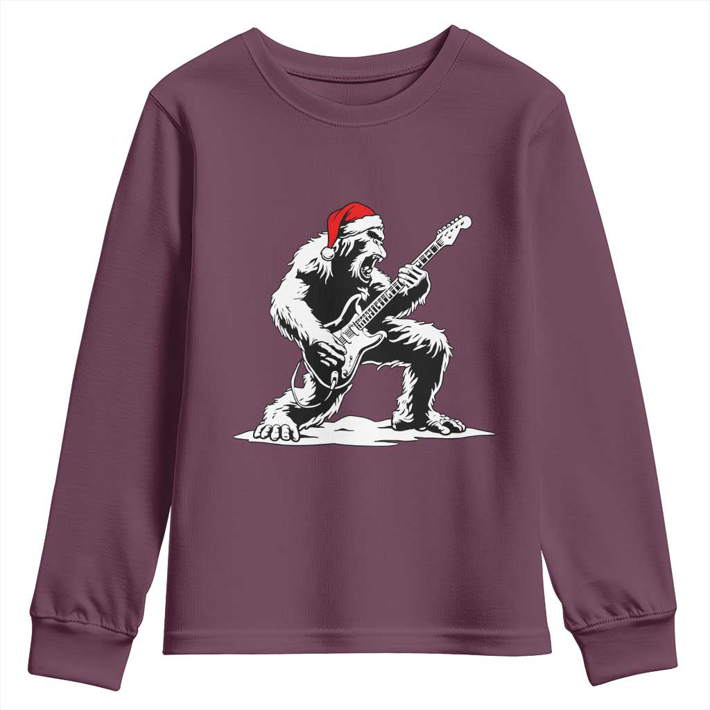 Funny Bigfoot Guitar Youth Sweatshirt Rock and Roll Christmas TS14 Maroon Print Your Wear