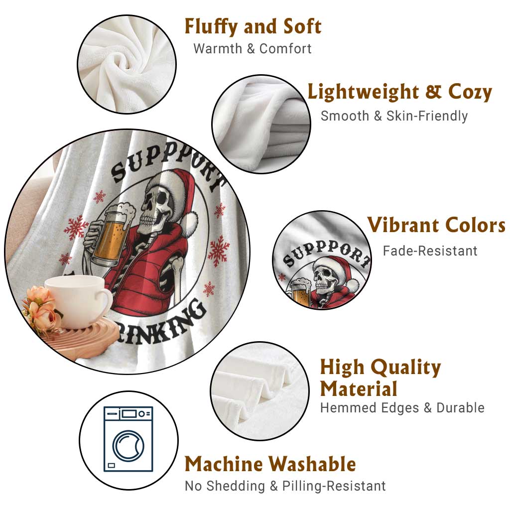 Funny Skeleton Beer Christmas Throw Blanket Support Day Drinking TS14 Print Your Wear