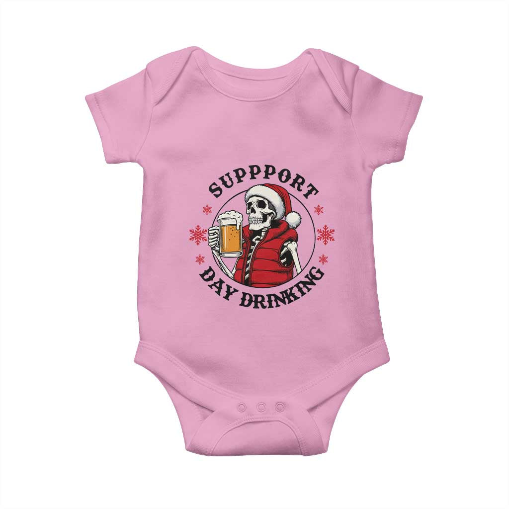 Funny Skeleton Beer Christmas Baby Onesie Support Day Drinking TS14 Light Pink Print Your Wear