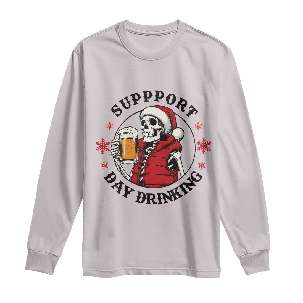 Funny Skeleton Beer Christmas Long Sleeve Shirt Support Day Drinking TS14 Ice Gray Print Your Wear