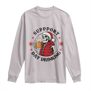 Funny Skeleton Beer Christmas Long Sleeve Shirt Support Day Drinking TS14 Ice Gray Print Your Wear