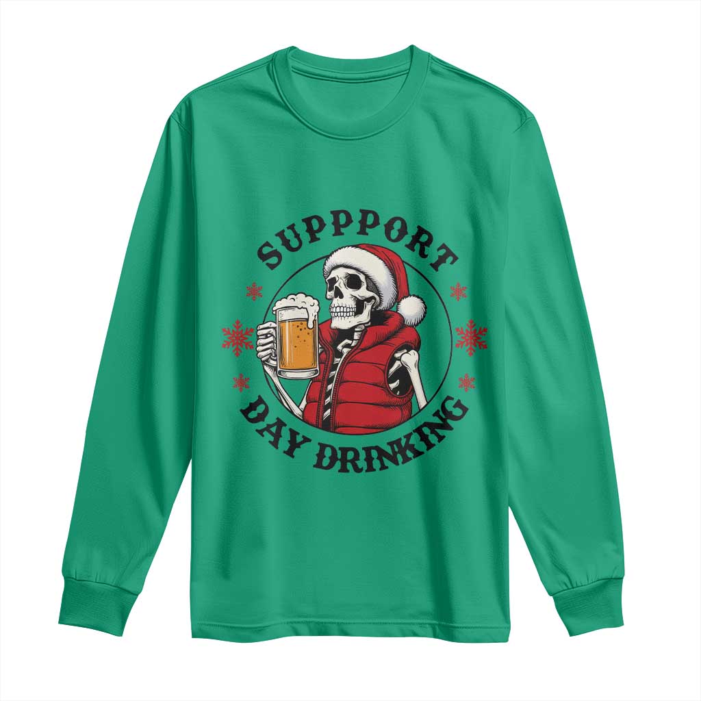Funny Skeleton Beer Christmas Long Sleeve Shirt Support Day Drinking TS14 Irish Green Print Your Wear