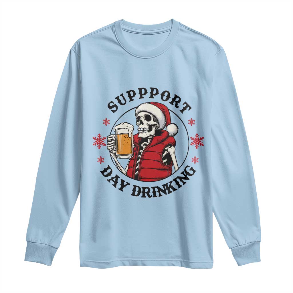 Funny Skeleton Beer Christmas Long Sleeve Shirt Support Day Drinking TS14 Light Blue Print Your Wear
