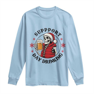 Funny Skeleton Beer Christmas Long Sleeve Shirt Support Day Drinking TS14 Light Blue Print Your Wear