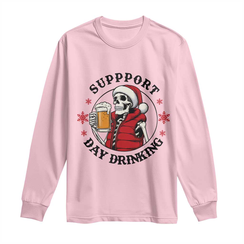 Funny Skeleton Beer Christmas Long Sleeve Shirt Support Day Drinking TS14 Light Pink Print Your Wear