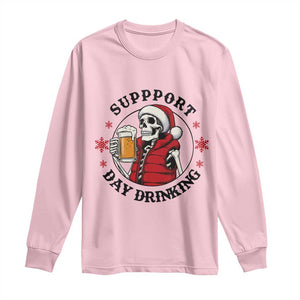 Funny Skeleton Beer Christmas Long Sleeve Shirt Support Day Drinking TS14 Light Pink Print Your Wear