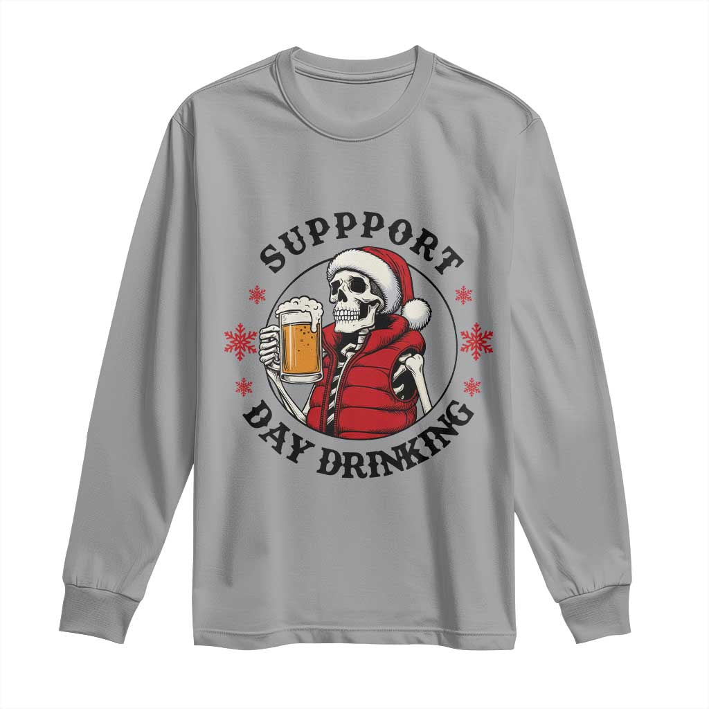 Funny Skeleton Beer Christmas Long Sleeve Shirt Support Day Drinking TS14 Sport Gray Print Your Wear