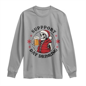 Funny Skeleton Beer Christmas Long Sleeve Shirt Support Day Drinking TS14 Sport Gray Print Your Wear