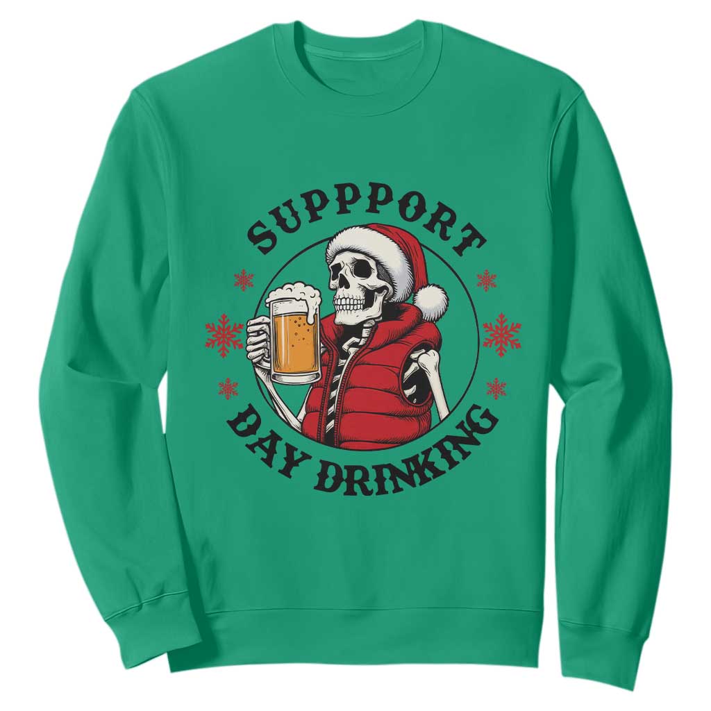 Funny Skeleton Beer Christmas Sweatshirt Support Day Drinking TS14 Irish Green Print Your Wear