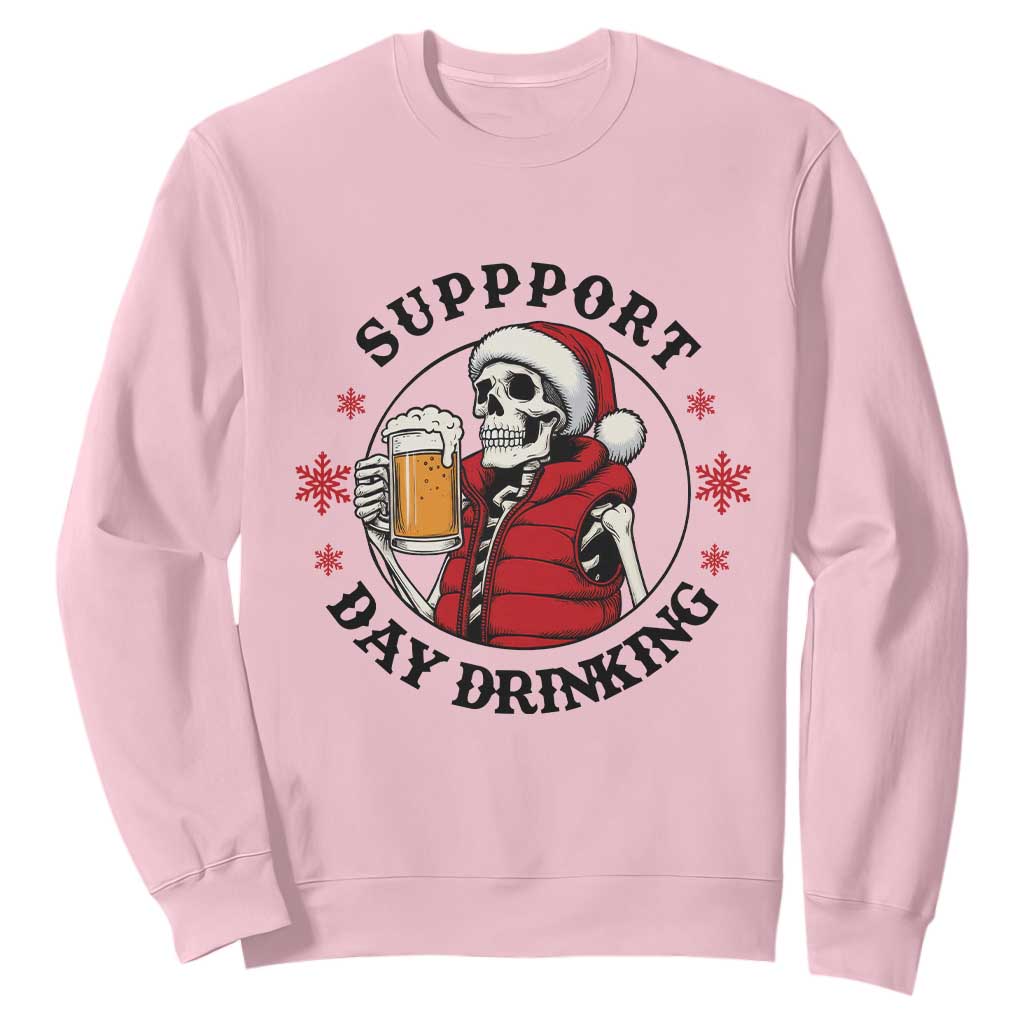 Funny Skeleton Beer Christmas Sweatshirt Support Day Drinking TS14 Light Pink Print Your Wear