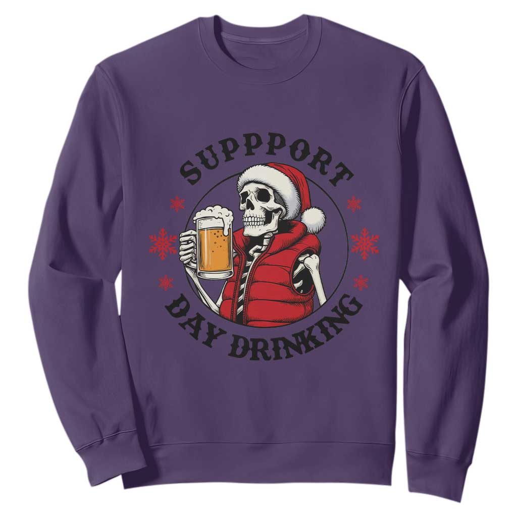 Funny Skeleton Beer Christmas Sweatshirt Support Day Drinking TS14 Purple Print Your Wear