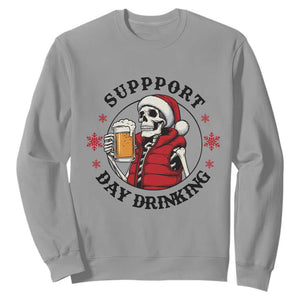 Funny Skeleton Beer Christmas Sweatshirt Support Day Drinking TS14 Sport Gray Print Your Wear