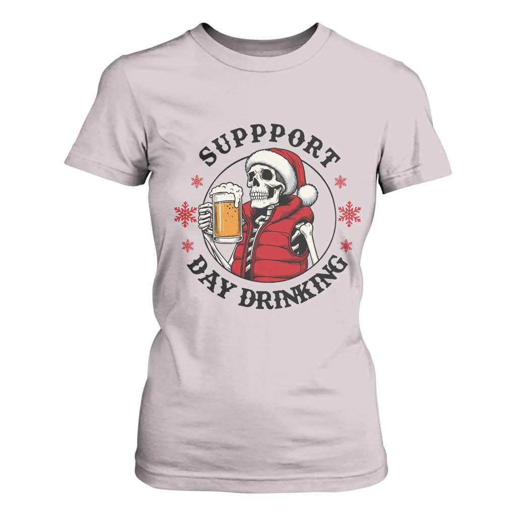 Funny Skeleton Beer Christmas T Shirt For Women Support Day Drinking TS14 Ice Gray Print Your Wear