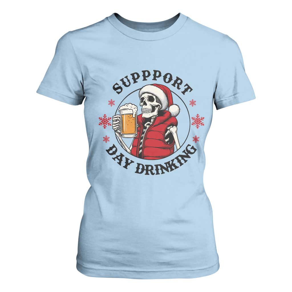 Funny Skeleton Beer Christmas T Shirt For Women Support Day Drinking TS14 Light Blue Print Your Wear