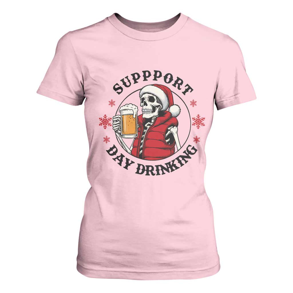 Funny Skeleton Beer Christmas T Shirt For Women Support Day Drinking TS14 Light Pink Print Your Wear