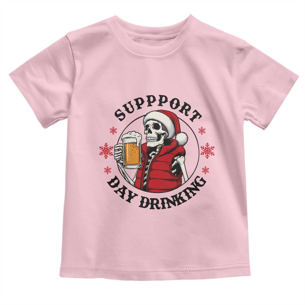 Funny Skeleton Beer Christmas Toddler T Shirt Support Day Drinking TS14 Light Pink Print Your Wear