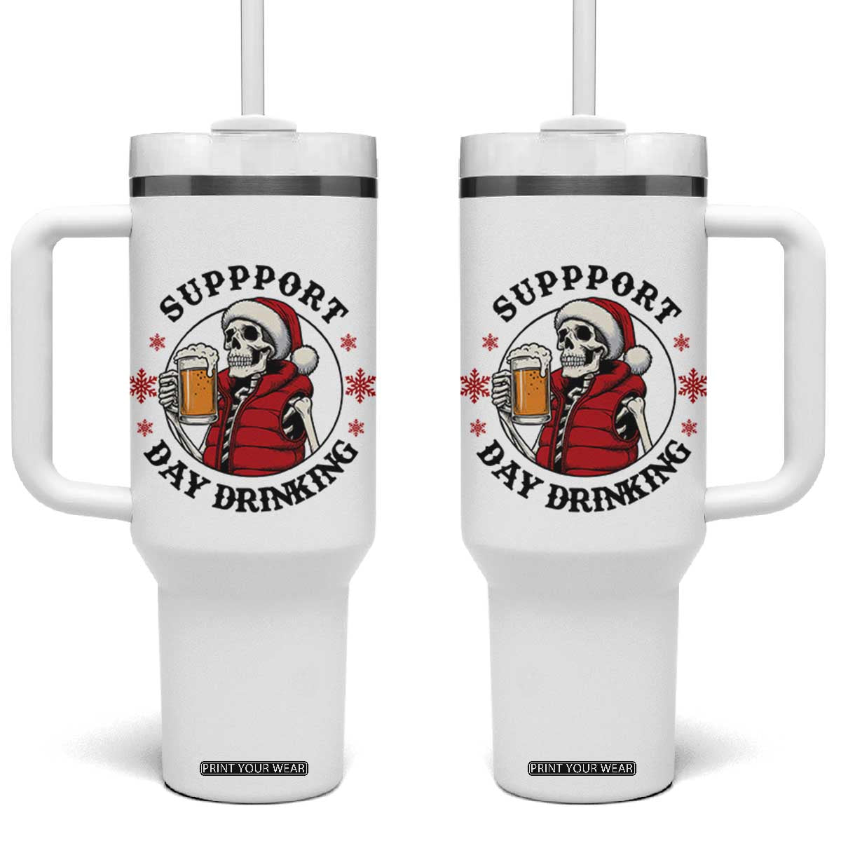 Funny Skeleton Beer Christmas Tumbler With Handle Support Day Drinking TS14 One Size: 40 oz White Print Your Wear