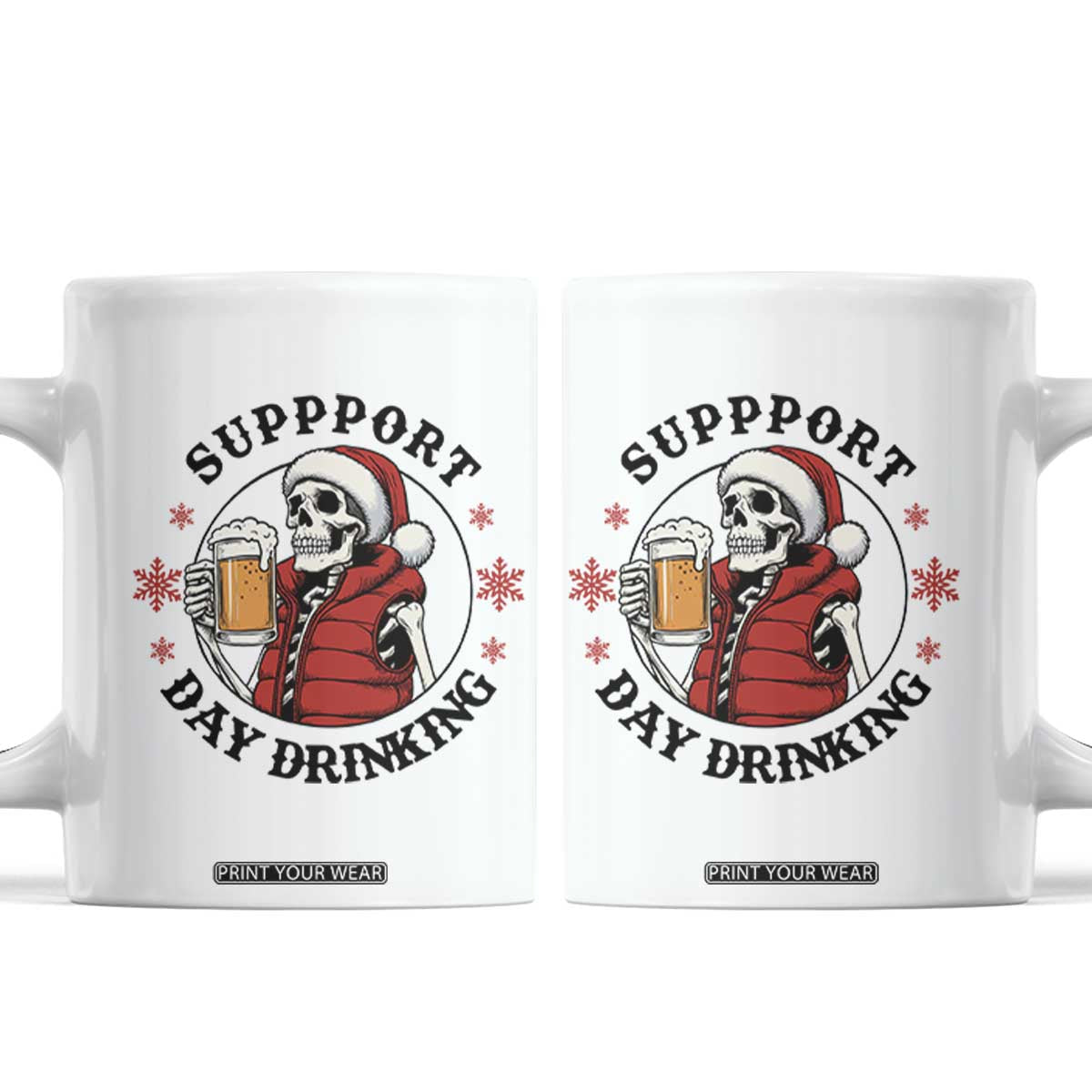 Funny Skeleton Beer Christmas Coffee Mug Support Day Drinking TS14 White Print Your Wear