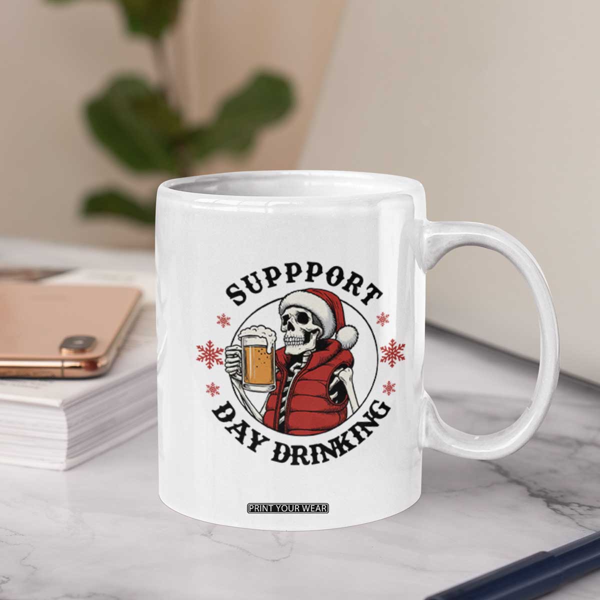 Funny Skeleton Beer Christmas Coffee Mug Support Day Drinking TS14 Print Your Wear