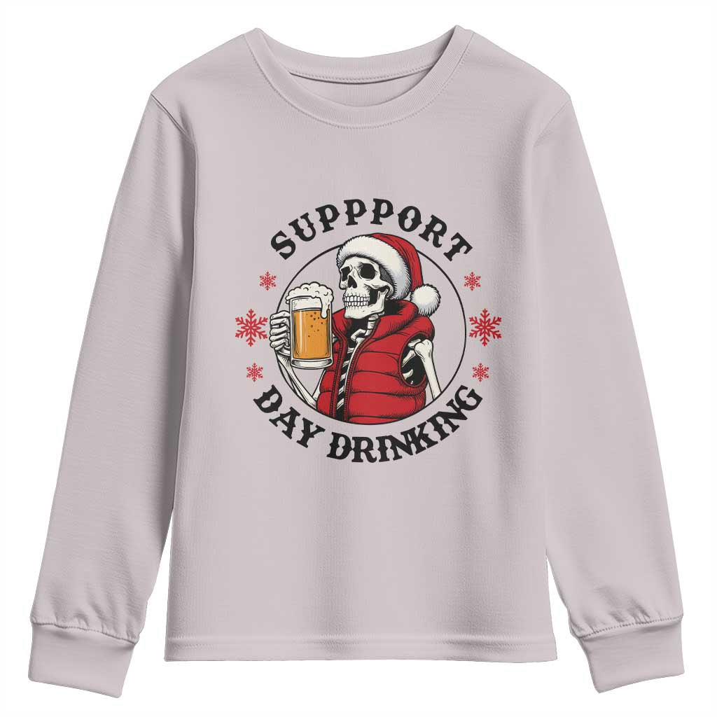 Funny Skeleton Beer Christmas Youth Sweatshirt Support Day Drinking TS14 Ice Gray Print Your Wear