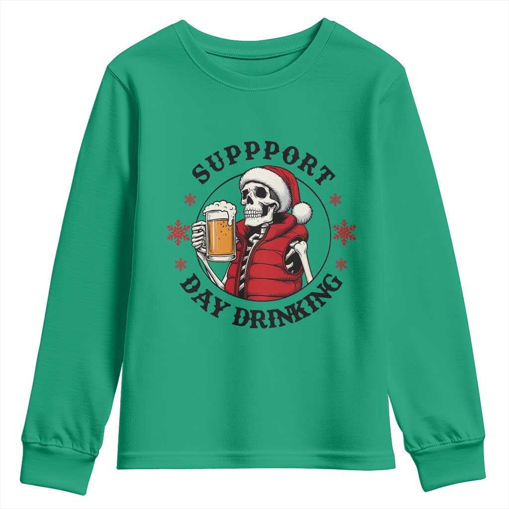 Funny Skeleton Beer Christmas Youth Sweatshirt Support Day Drinking TS14 Irish Green Print Your Wear