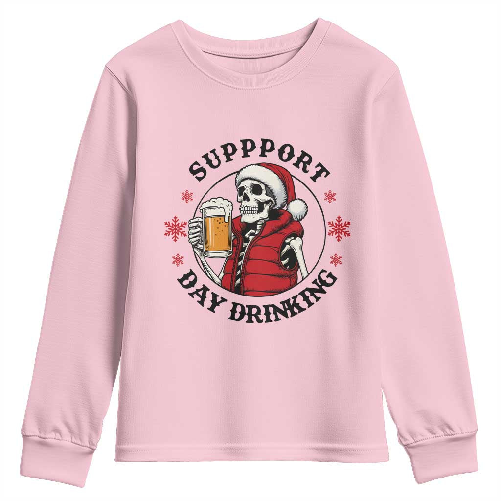 Funny Skeleton Beer Christmas Youth Sweatshirt Support Day Drinking TS14 Light Pink Print Your Wear