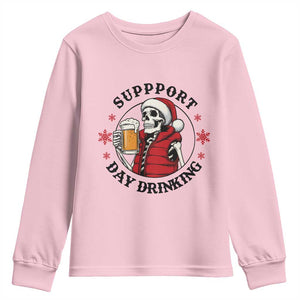 Funny Skeleton Beer Christmas Youth Sweatshirt Support Day Drinking TS14 Light Pink Print Your Wear