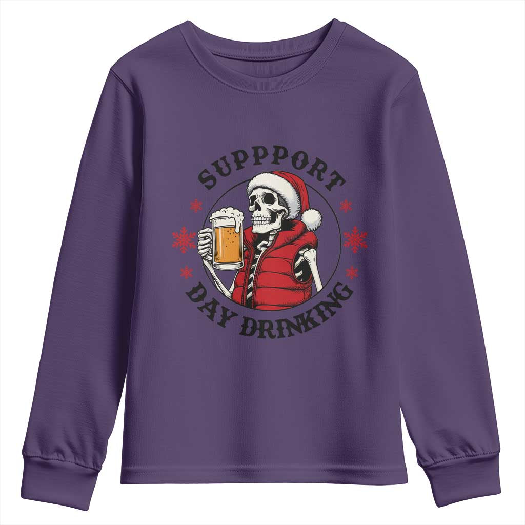 Funny Skeleton Beer Christmas Youth Sweatshirt Support Day Drinking TS14 Purple Print Your Wear