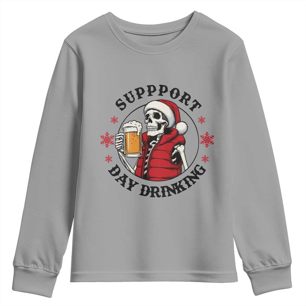 Funny Skeleton Beer Christmas Youth Sweatshirt Support Day Drinking TS14 Sport Gray Print Your Wear
