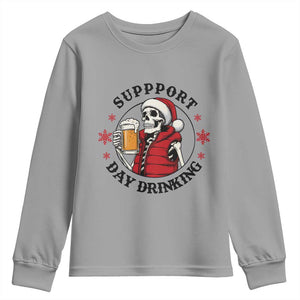 Funny Skeleton Beer Christmas Youth Sweatshirt Support Day Drinking TS14 Sport Gray Print Your Wear