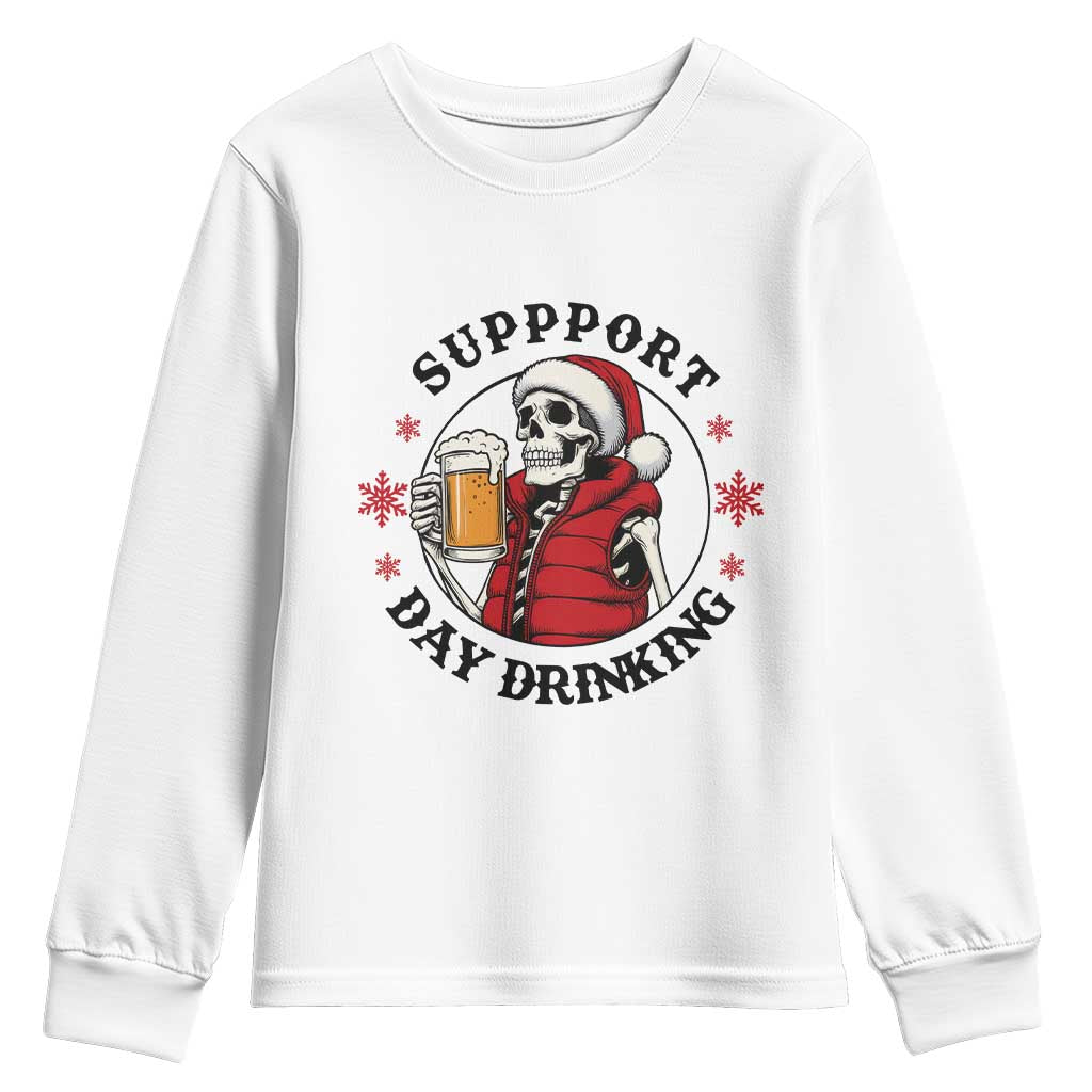 Funny Skeleton Beer Christmas Youth Sweatshirt Support Day Drinking TS14 White Print Your Wear