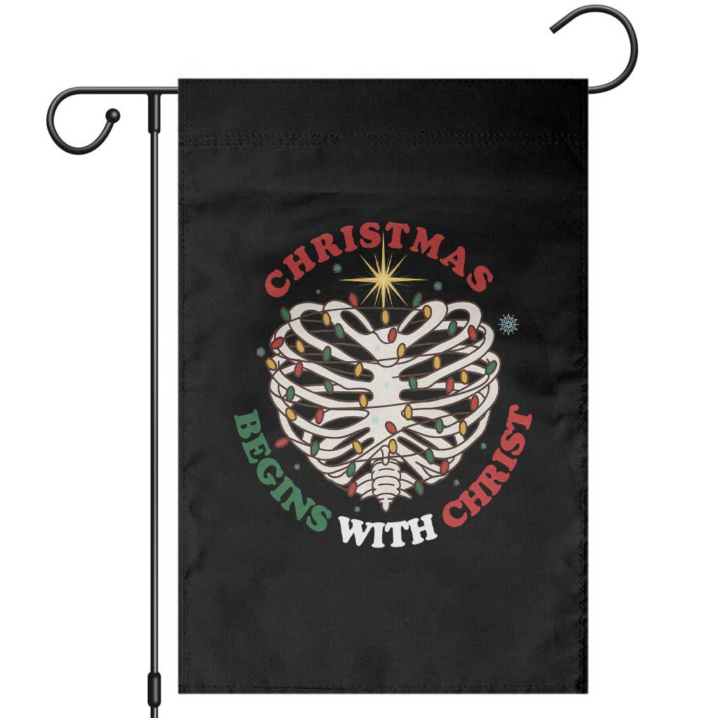 Funny Skeleton Christian Garden Flag Christmas Begins With Christ TS14 Black Print Your Wear