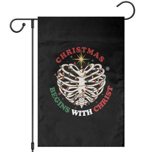Funny Skeleton Christian Garden Flag Christmas Begins With Christ TS14 Black Print Your Wear
