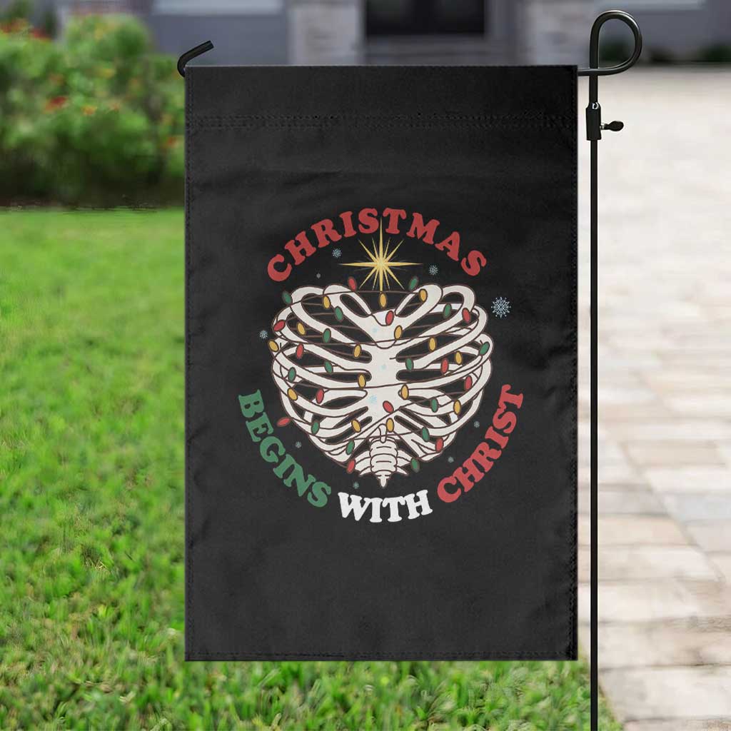 Funny Skeleton Christian Garden Flag Christmas Begins With Christ TS14 Print Your Wear