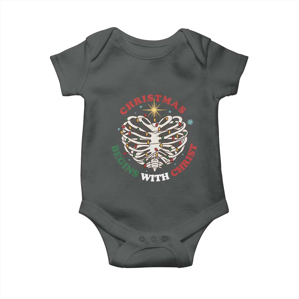 Funny Skeleton Christian Baby Onesie Christmas Begins With Christ TS14 Dark Heather Print Your Wear