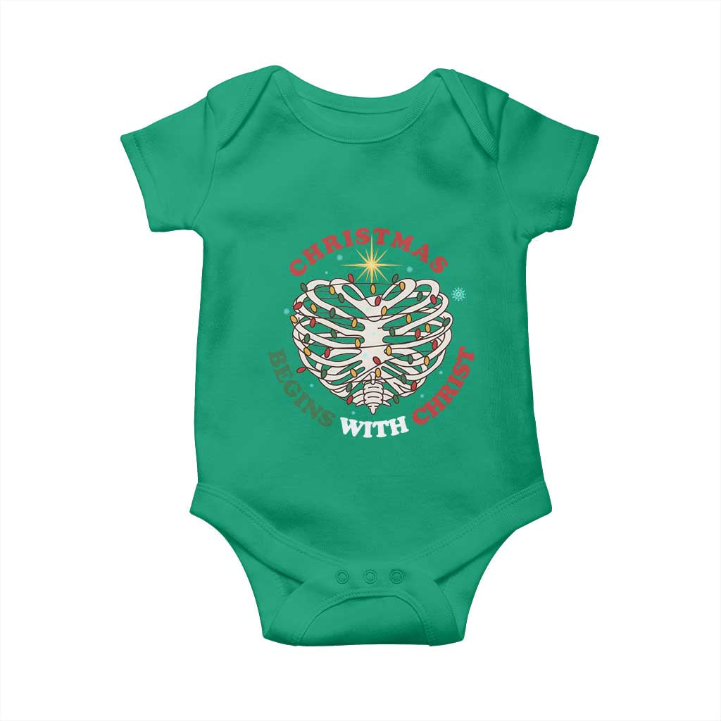 Funny Skeleton Christian Baby Onesie Christmas Begins With Christ TS14 Irish Green Print Your Wear