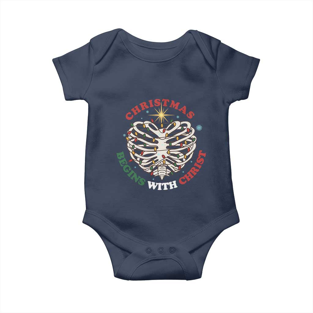 Funny Skeleton Christian Baby Onesie Christmas Begins With Christ TS14 Navy Print Your Wear