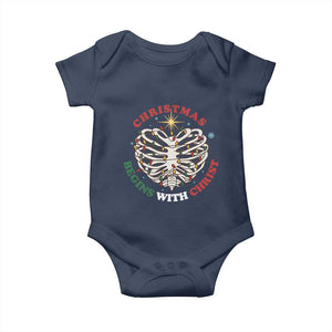 Funny Skeleton Christian Baby Onesie Christmas Begins With Christ TS14 Navy Print Your Wear