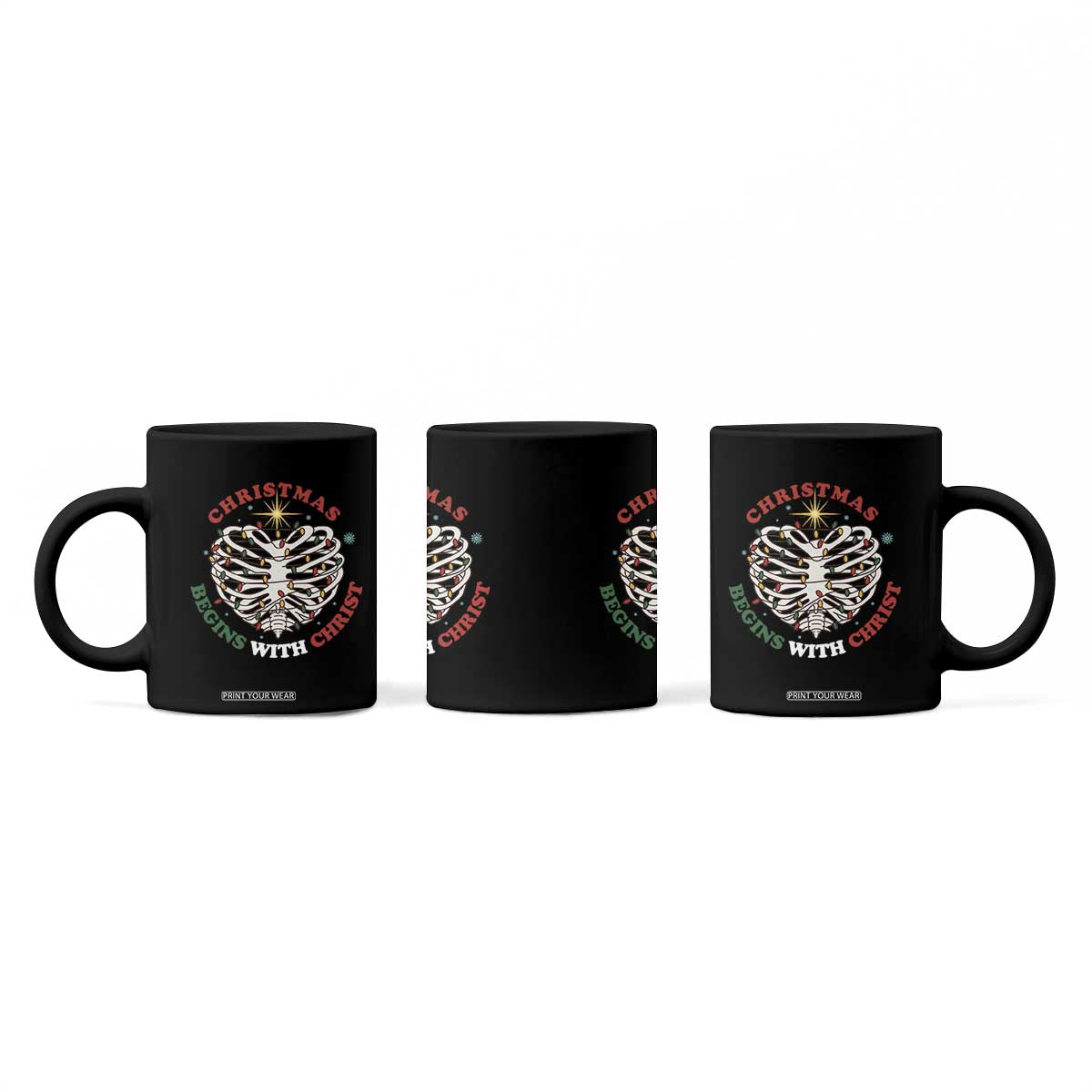 Funny Skeleton Christian Coffee Mug Christmas Begins With Christ TS14 Print Your Wear