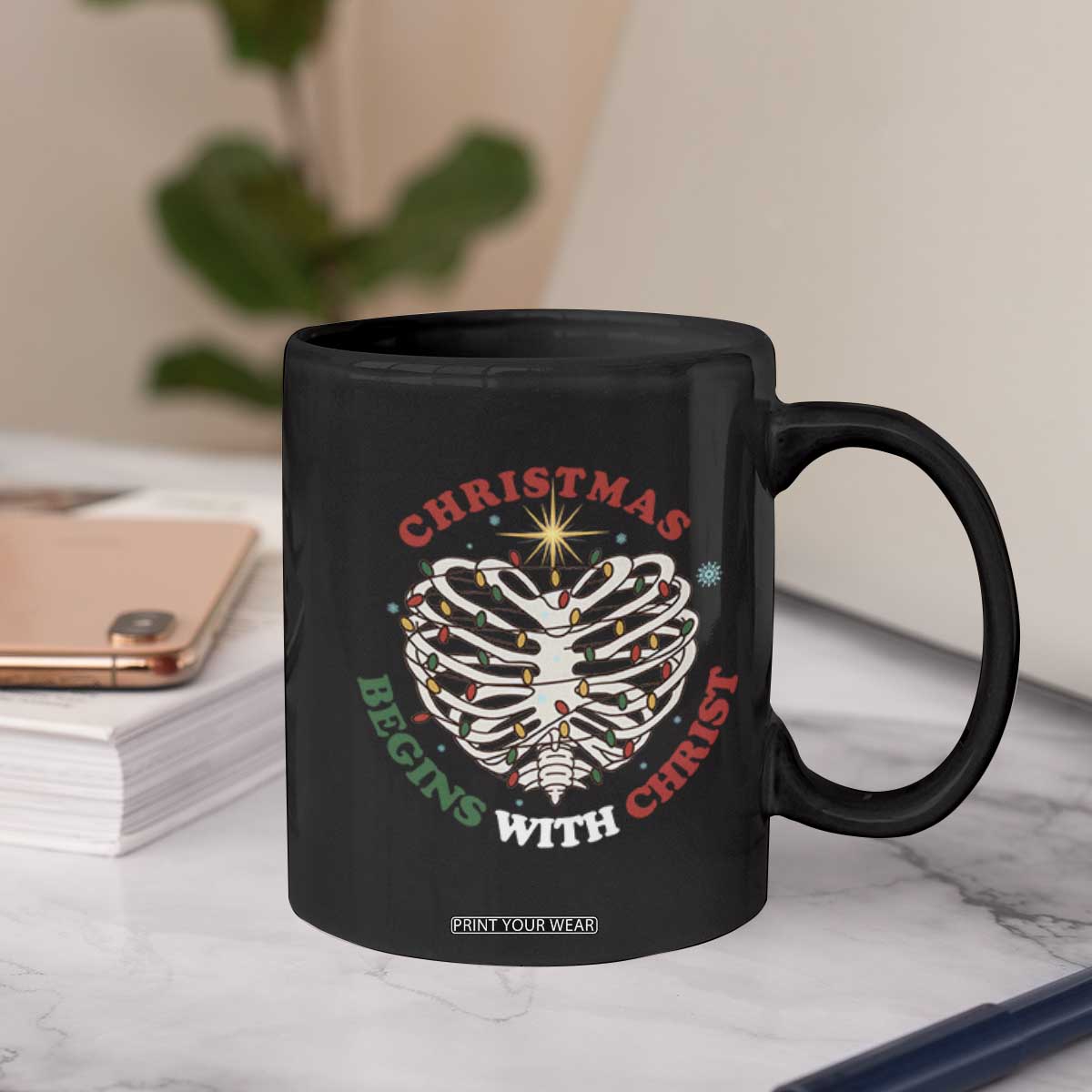 Funny Skeleton Christian Coffee Mug Christmas Begins With Christ TS14 Print Your Wear