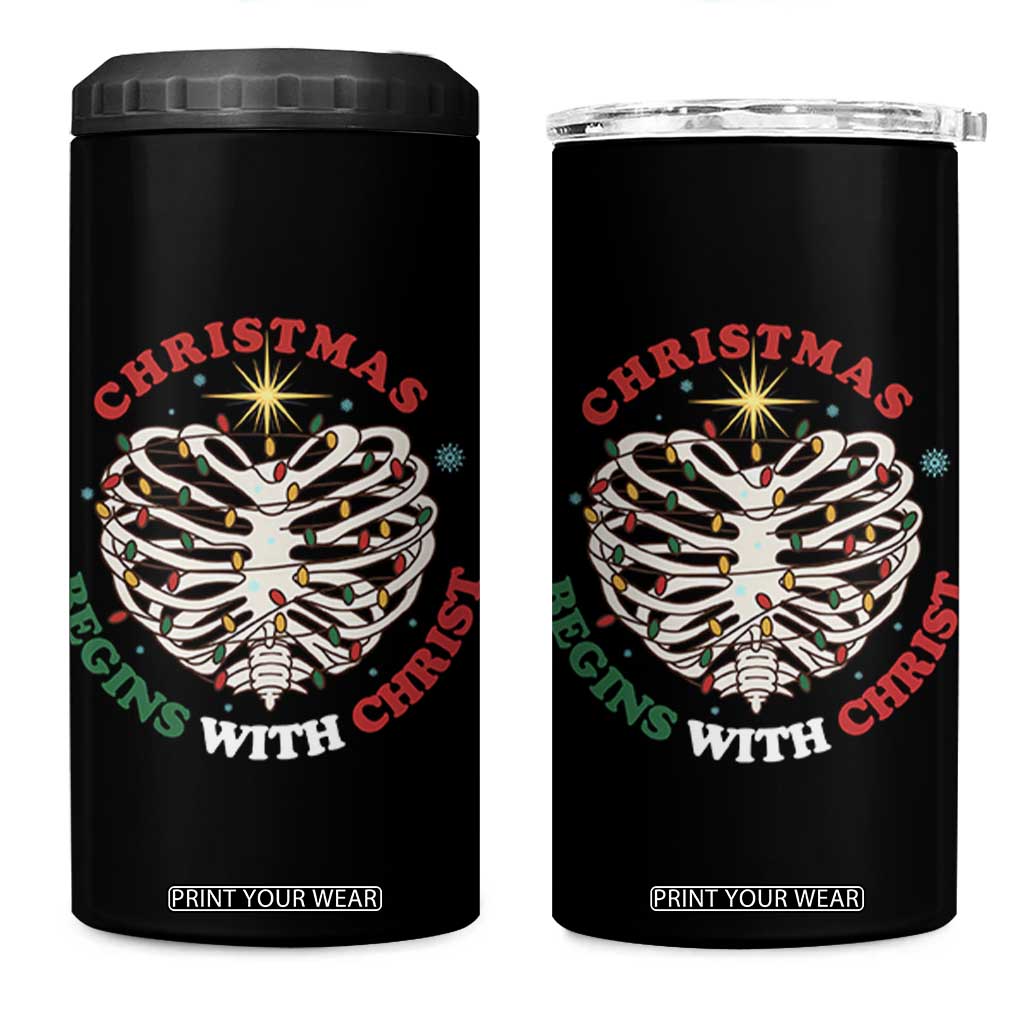 Funny Skeleton Christian 4 in 1 Can Cooler Tumbler Christmas Begins With Christ TS14 One Size: 16 oz Black Print Your Wear