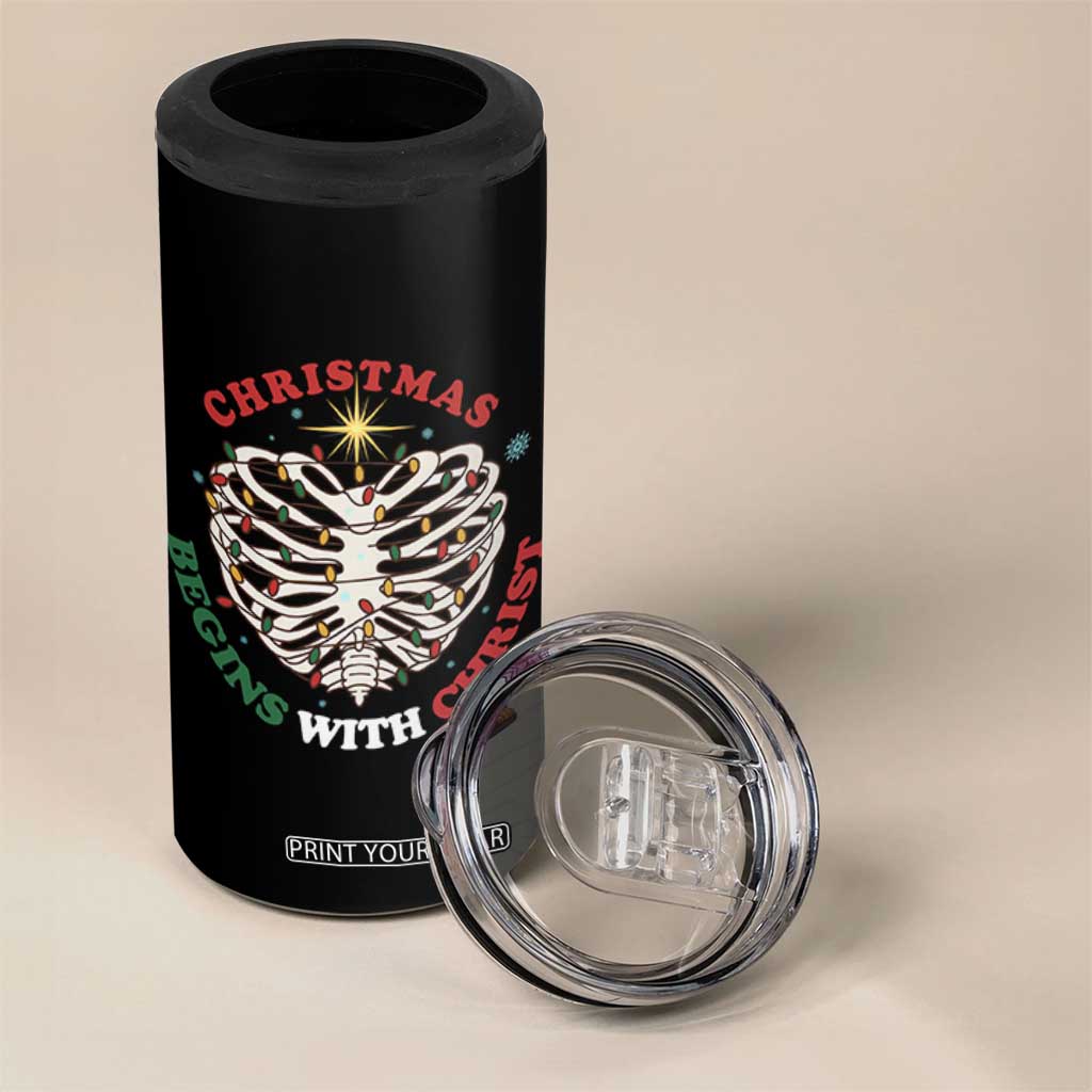 Funny Skeleton Christian 4 in 1 Can Cooler Tumbler Christmas Begins With Christ TS14 Print Your Wear
