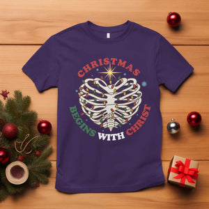 Funny Skeleton Christian T Shirt Christmas Begins With Christ TS14 Purple Print Your Wear