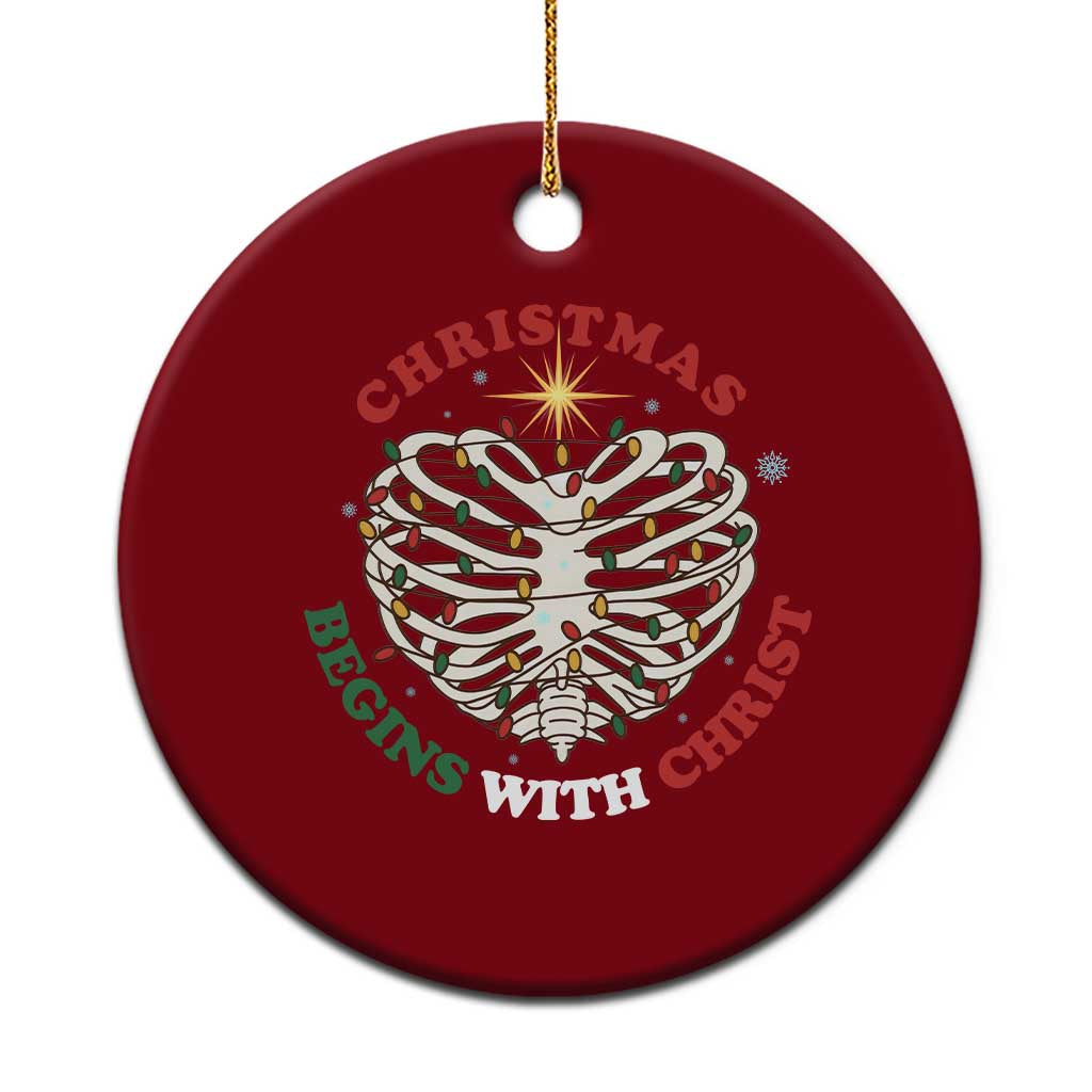 Funny Skeleton Christian Ceramic Ornament Xmas Begins With Christ TS14 1pc Red Print Your Wear