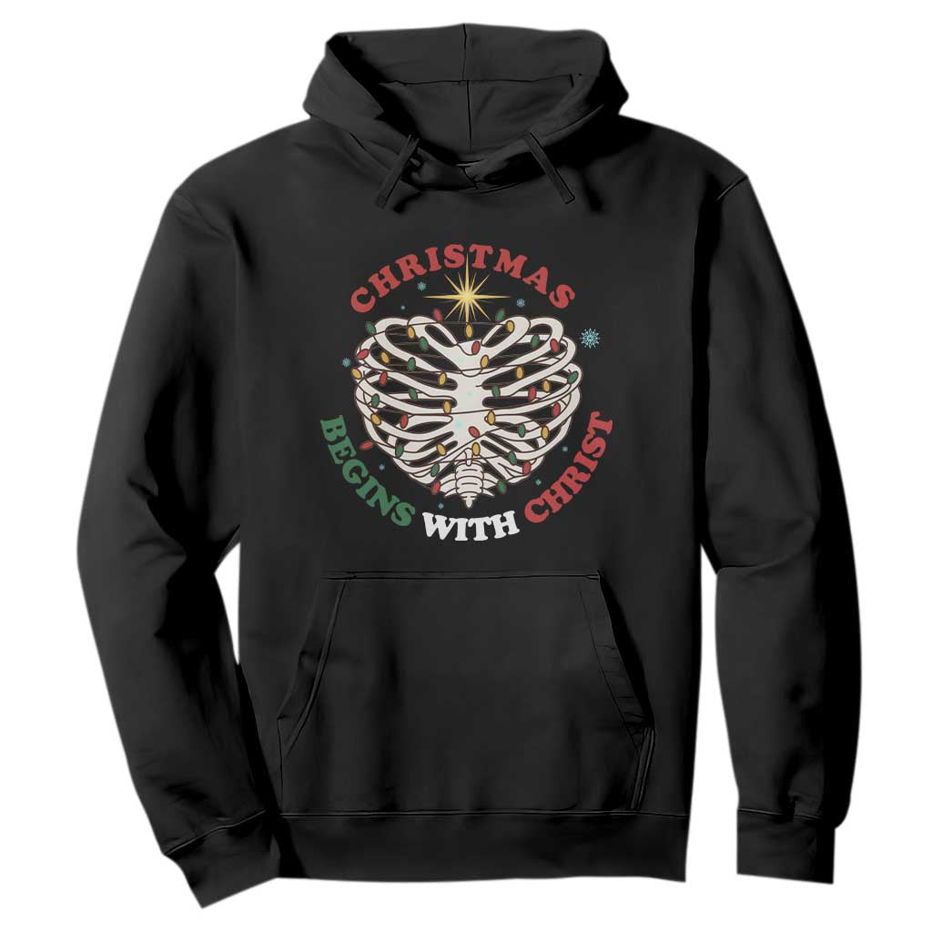 Funny Skeleton Christian Hoodie Christmas Begins With Christ TS14 Black Print Your Wear