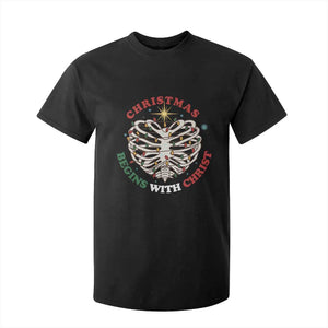 Funny Skeleton Christian T Shirt For Kid Christmas Begins With Christ TS14 Black Print Your Wear