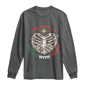 Funny Skeleton Christian Long Sleeve Shirt Christmas Begins With Christ TS14 Dark Heather Print Your Wear