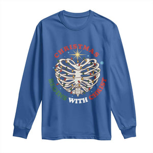 Funny Skeleton Christian Long Sleeve Shirt Christmas Begins With Christ TS14 Royal Blue Print Your Wear
